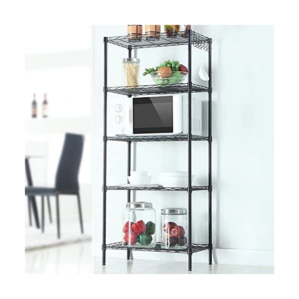 Homebi 5-Tier Wire Shelving 5 Shelves Unit Metal Storage Rack Durable Organizer Perfect for Pantry Closet Kitchen Laundry Organization in Black,21”Wx14”Dx61”H 